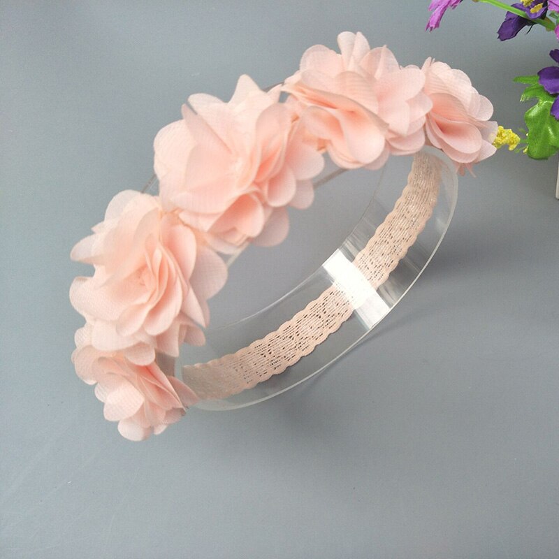 Baby Headband Flowers Girls Pink Ribbon Hair Bands Handmade Headwear Hair Elastic Tiara For Girl Newborn Babies Hair Accessories