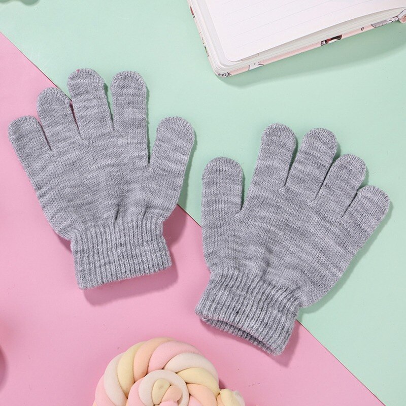3-7years Children Winter Warm Gloves Baby Girls Baby Boys Toddler Knitted Student Kids Gloves: Grey