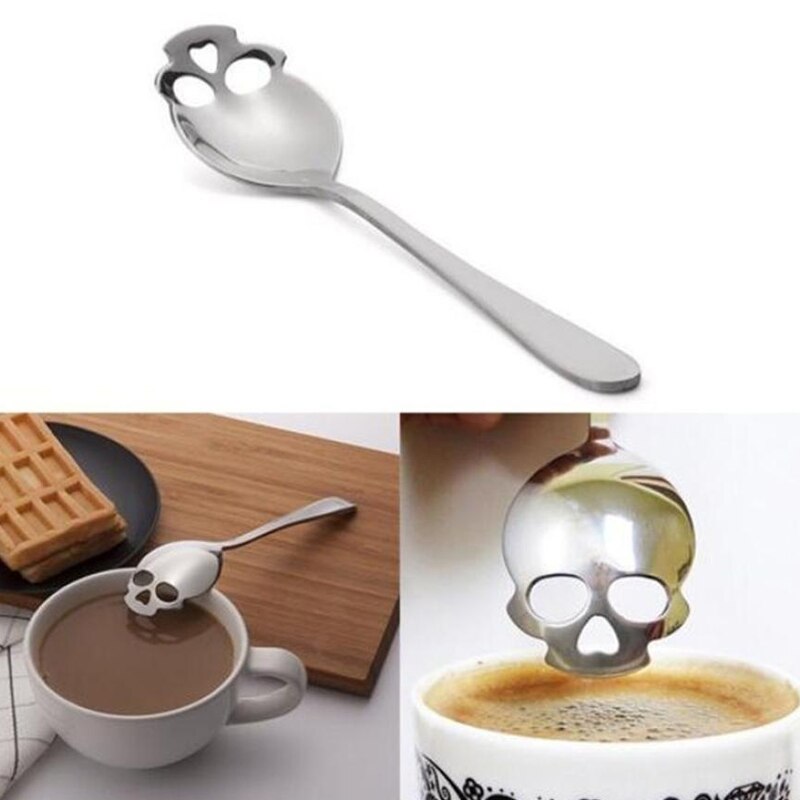 Cute Stainless Steel Skull Shape Spoon Tea Coffee Ladle Sugar Dipper Tableware Tool