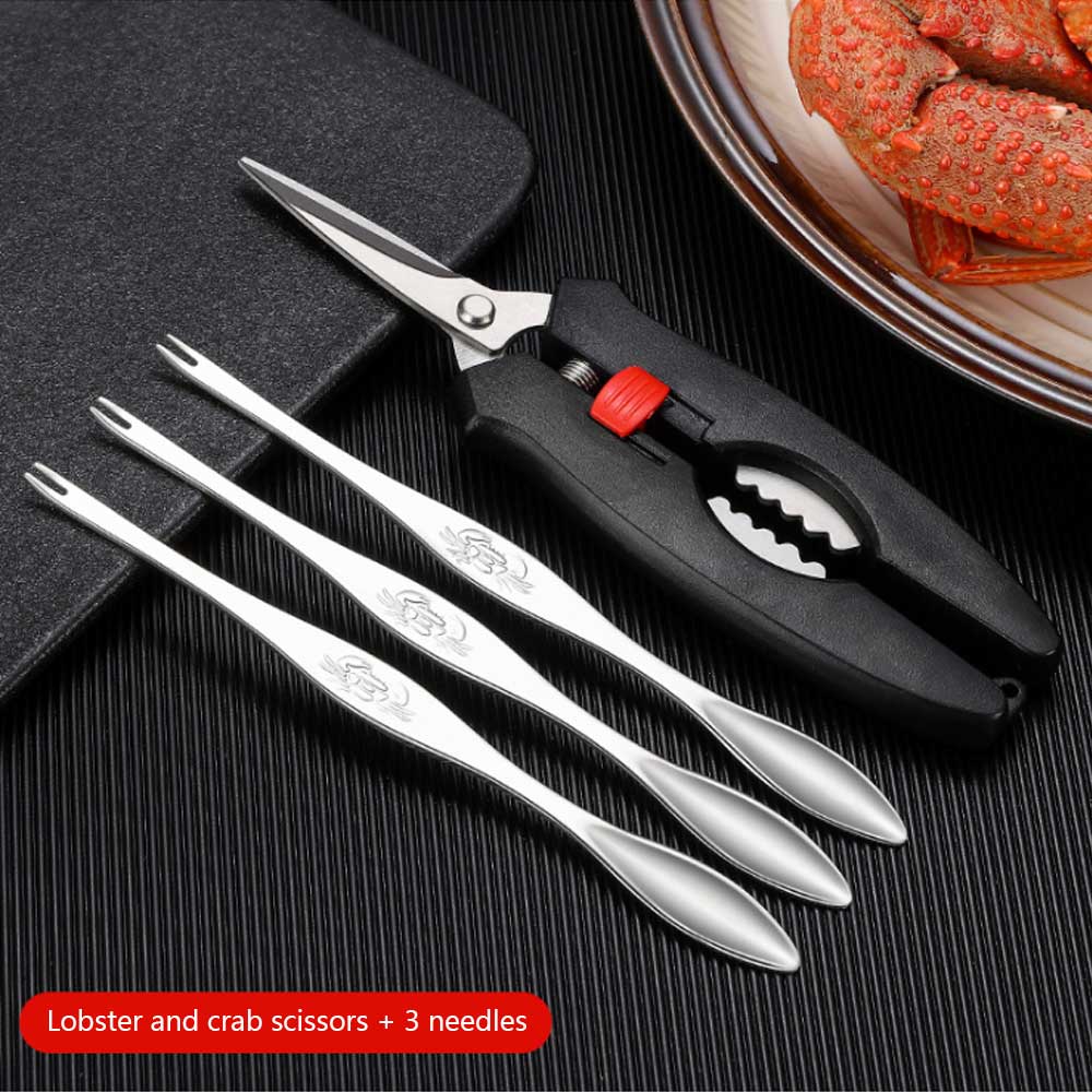 Juego de pinzas de acero inoxidable para comer cangrejo, pinzas de acero inoxidable para pelar camarones, langosta, utensilios para mariscos, galletas, cucharas, accesorios de cocina, 6 piezas: 4 PCS A