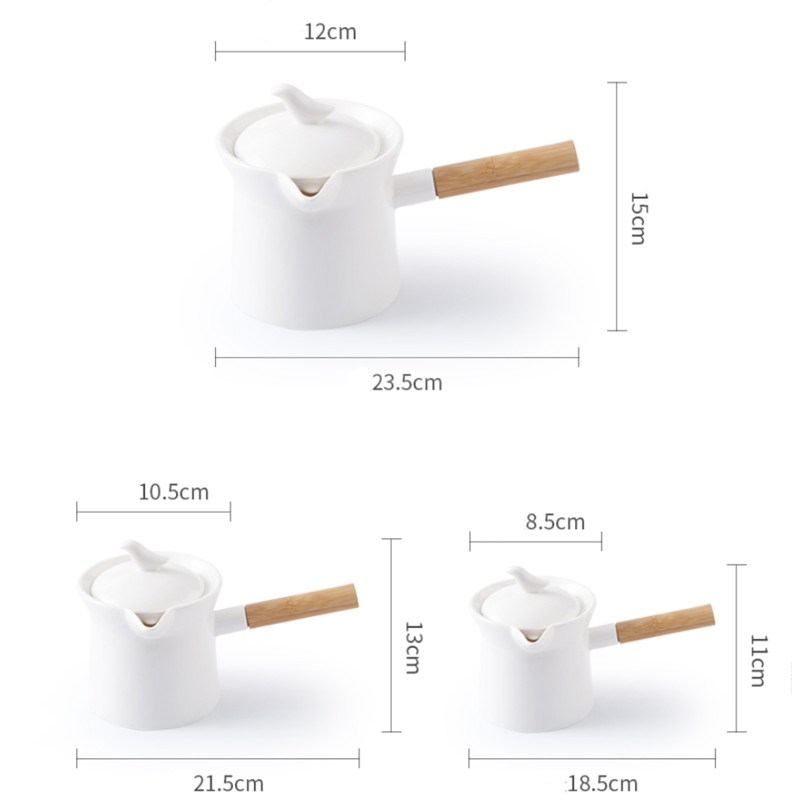Hvid keramisk tekande japansk tekande til te og kaffe hvide porcelæn-tekander med træhåndtag mælkepotte med låg