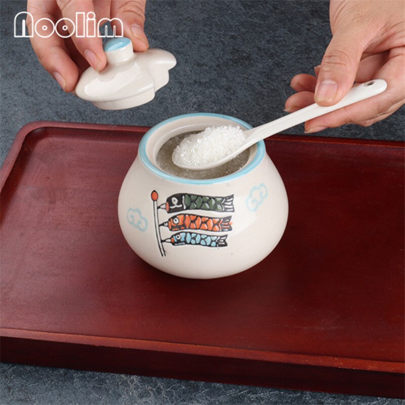 Japansk stil retro handmålad hushålls keramisk peppar olja salt shaker krydda låda krydda burk krydda burk kök verktyg