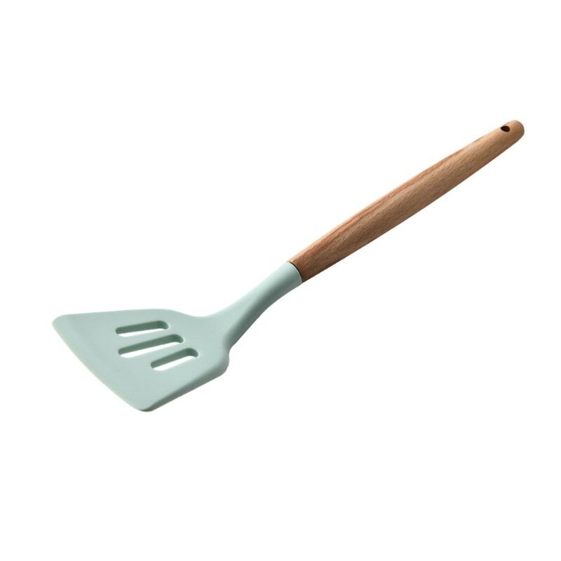 Non-toxic Silicone Kitchen Cooking Utensils Set Natural Wooden Handle Cooking Tools Turner Tongs Spatula Spoon for Nonstick Cook: 4