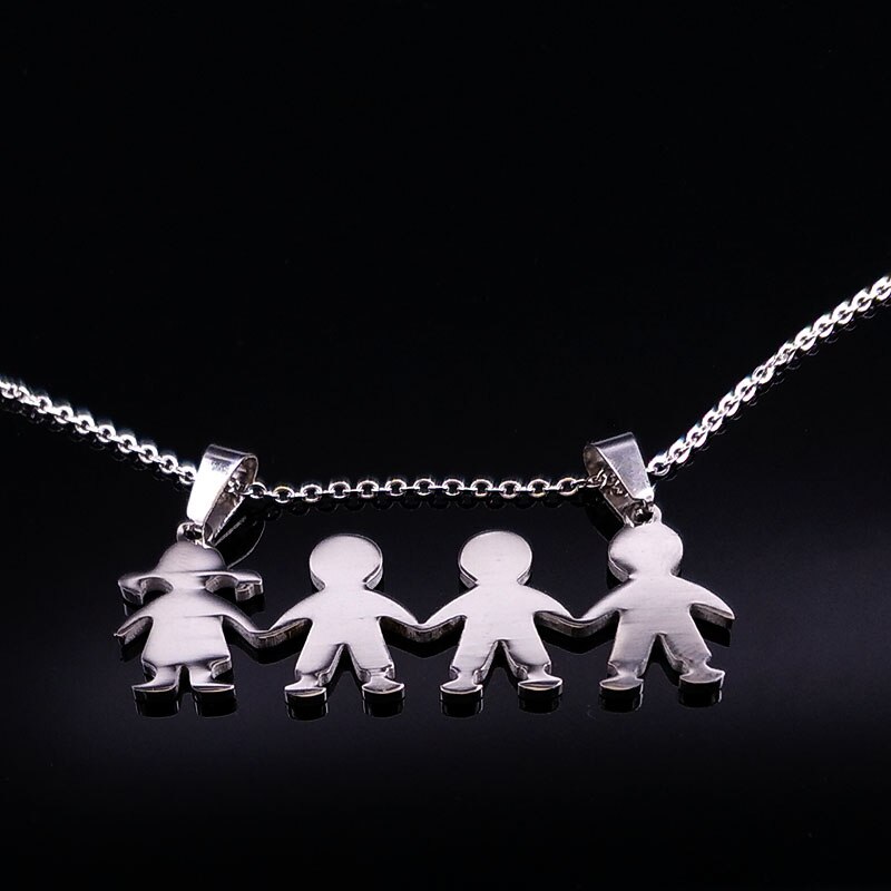 Collares de acero inoxidable para niños y niñas, collar con colgante de Mama para mujeres, hombres y niños, joyería para hombres y mujeres, N524S01: 3Boy1girl SR 50cmO