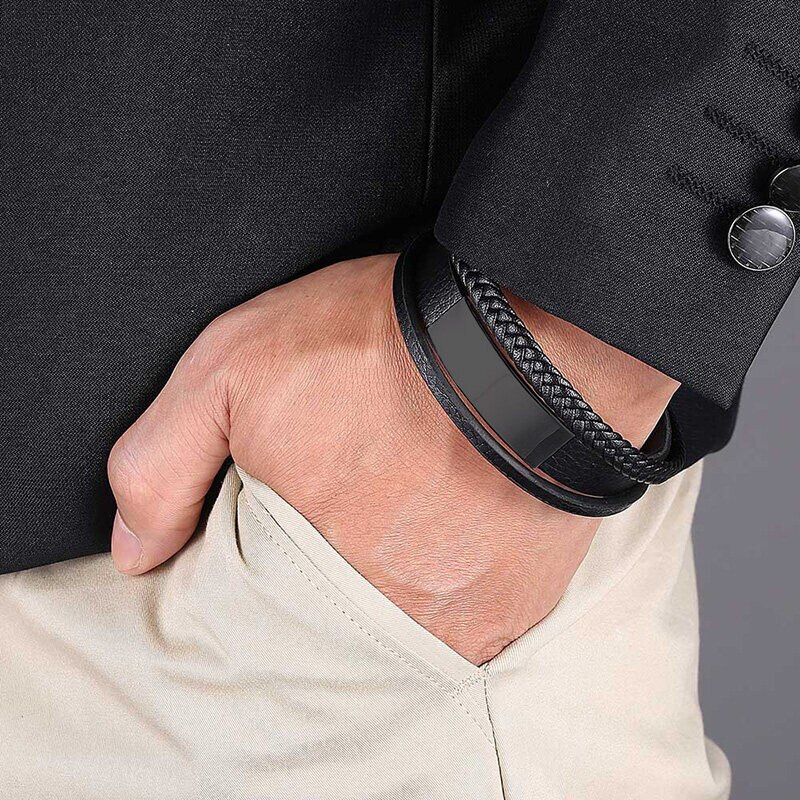Classic Multilayer Cross Lederen Gevlochten Armband Mannen Vrouwen Rvs Magnetische Gesp Armband Casual Sieraden