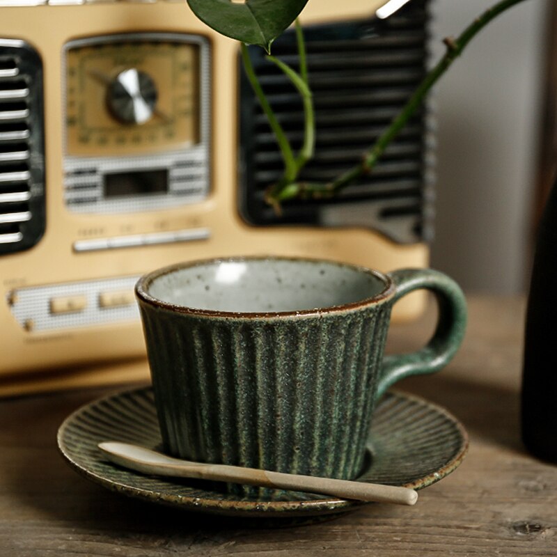 Tasse à café en céramique japonaise, faite à la main, rétro européen, verte, blanche, littéraire, Simple, de , ensemble de tasses Vintage en poterie