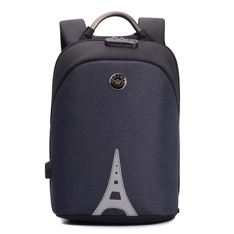 Ingen nyckel stöldskydd män ryggsäckar självlysande 15.6 tums usb laddning laptop manlig mochila college skolryggsäck: Blå 1