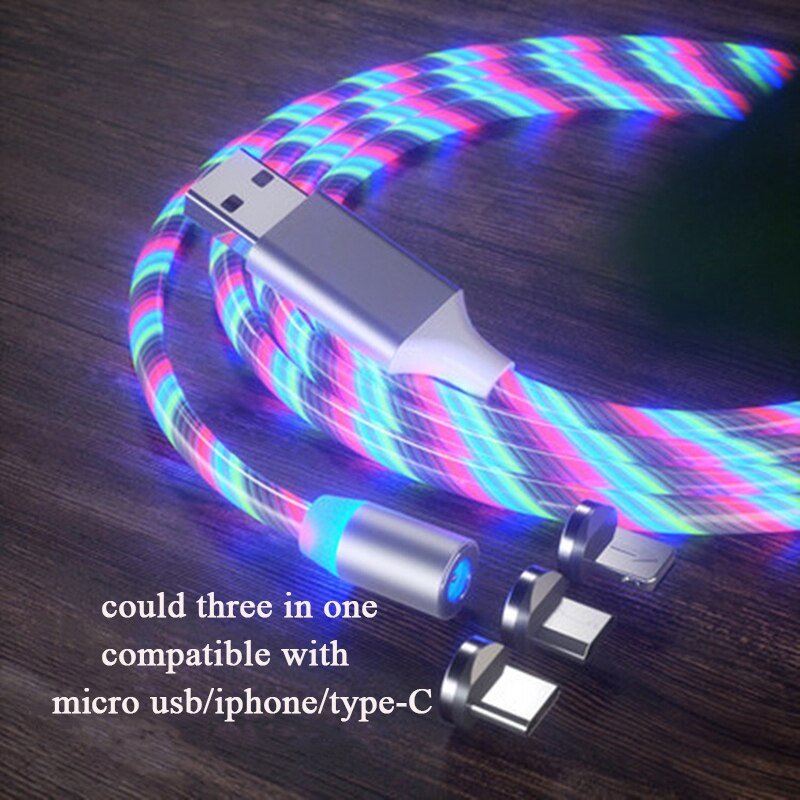 Cable de cargador magnético LED que se ilumina, cargador brillante móvil de caramelo, Cable de carga de teléfono, Streamer magnético de absorción USB S