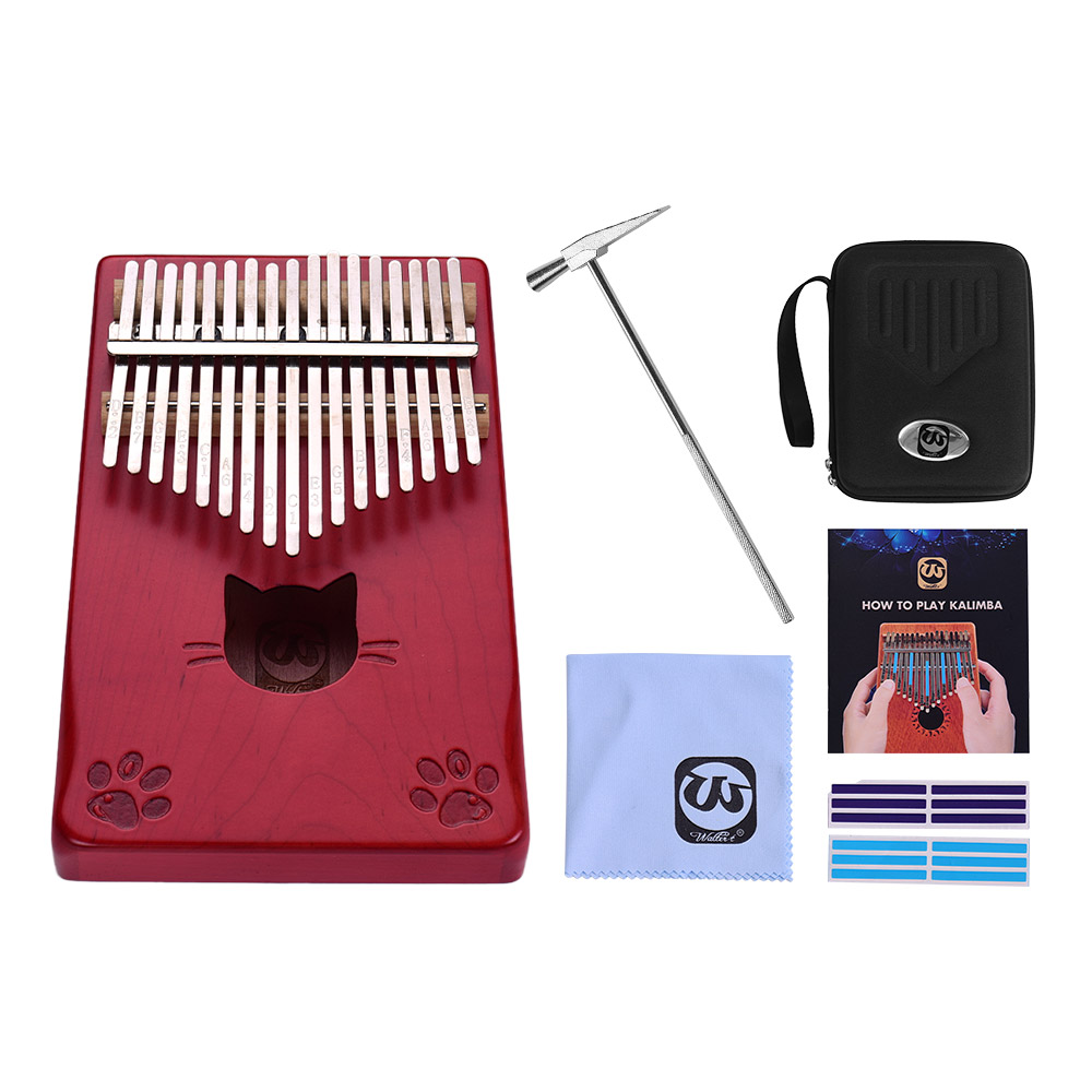 17 key Kalimba Walter.t WK-17MS Thumb Piano Mbira Maple Wood with Carry Bag Tuning Hammer Cleaning Cloth Stickers Musical: red