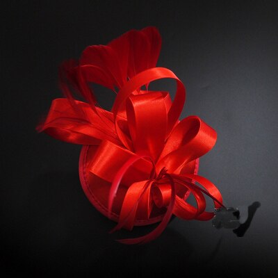 BRITNRY Wedding Hat 9 Colors Satin Feather Hairpin Bridal Hat Wedding Party Evening Vintage Fascinator Hats: Red
