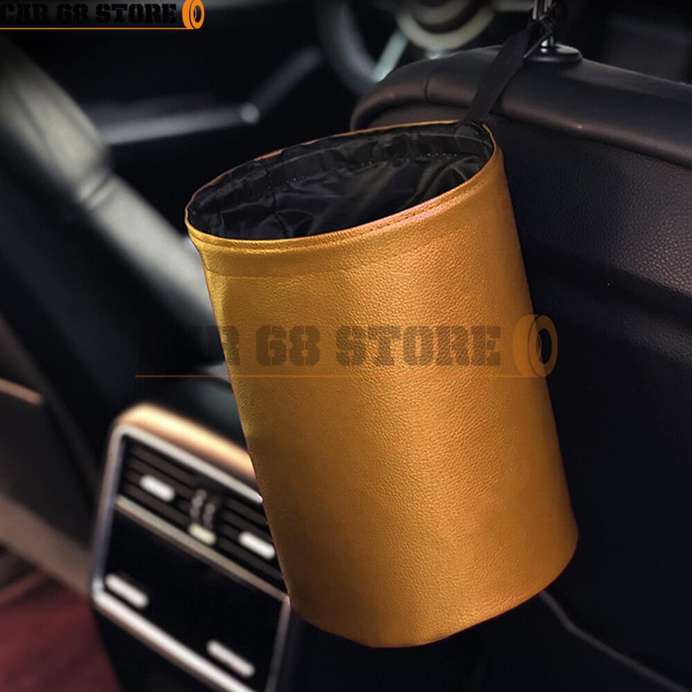 Car Storage Basket Interior Rubbish Container For Waste Organizer Holder Waterproof Garbage Can Trash Bin Folding: Beige