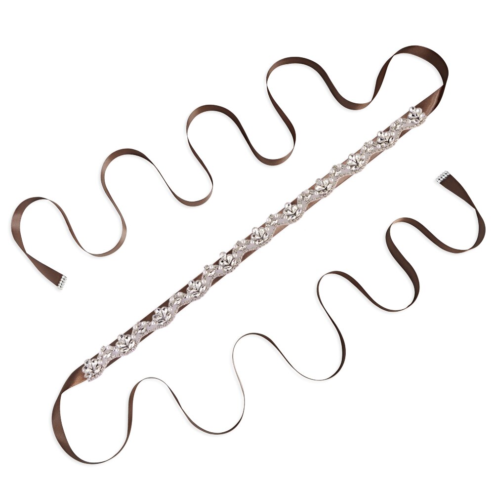 Perle brudekjole bælte juvel brude bælte rhinsten bryllup sash diamant brude tilbehør plus size rhinsten bælte scs 421: Brun