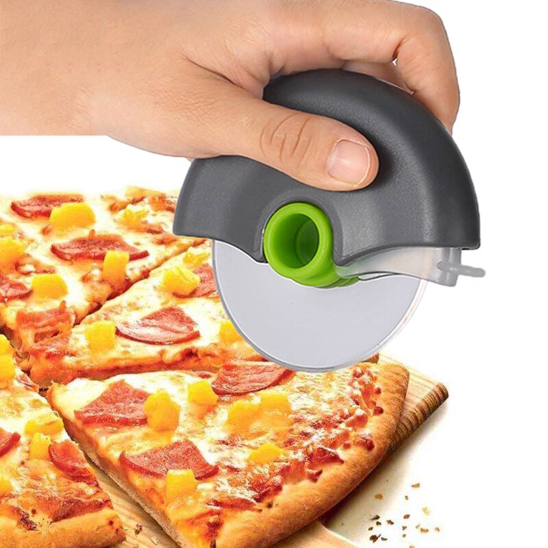 Rustfritt stål rundhjulsskjærekniv til pizza med lokk rulledeigskjærer kutter bakverk kjøkken baketilbehør verktøy