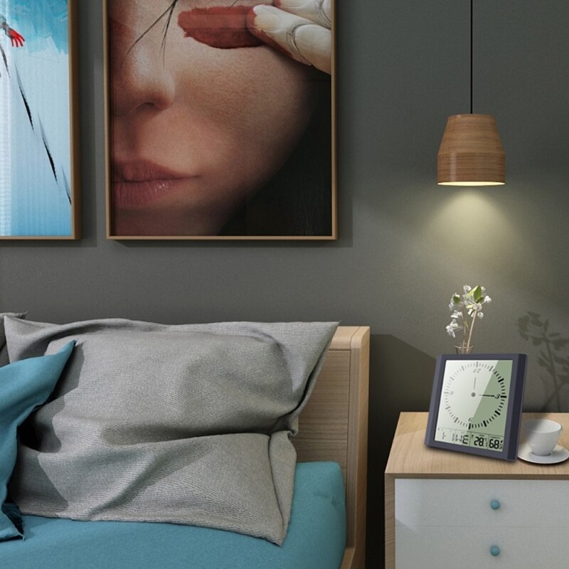 20x20cm Wall Hanging Digital Clock Thermometer Humidity Gauge Large Screen LCD Dispaly Electronic Analog Wall Clocks