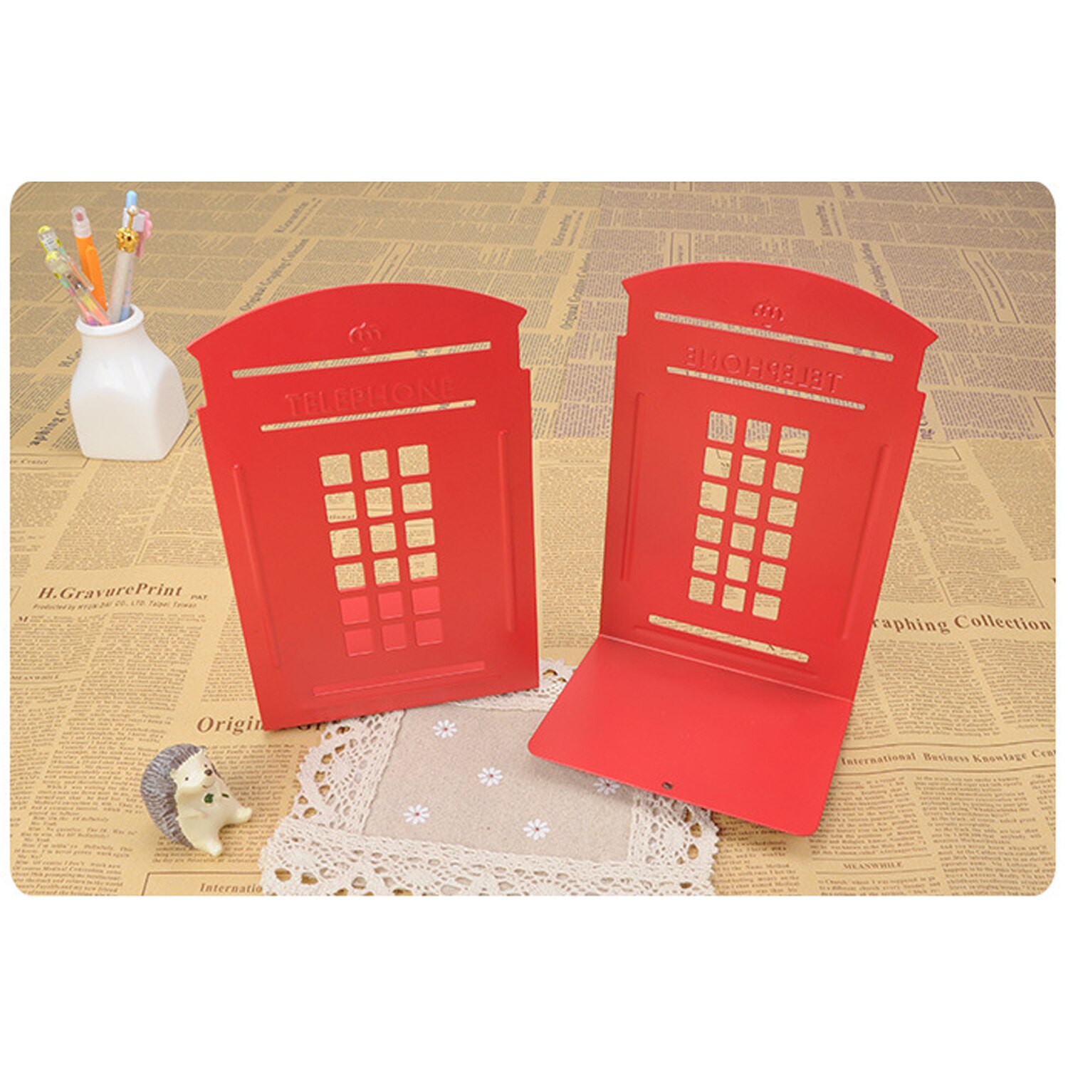 2 stk universel vintage telefonboks dekorative bogstøtter tunge metal bogender holder holder til hjemmekontor arrangør
