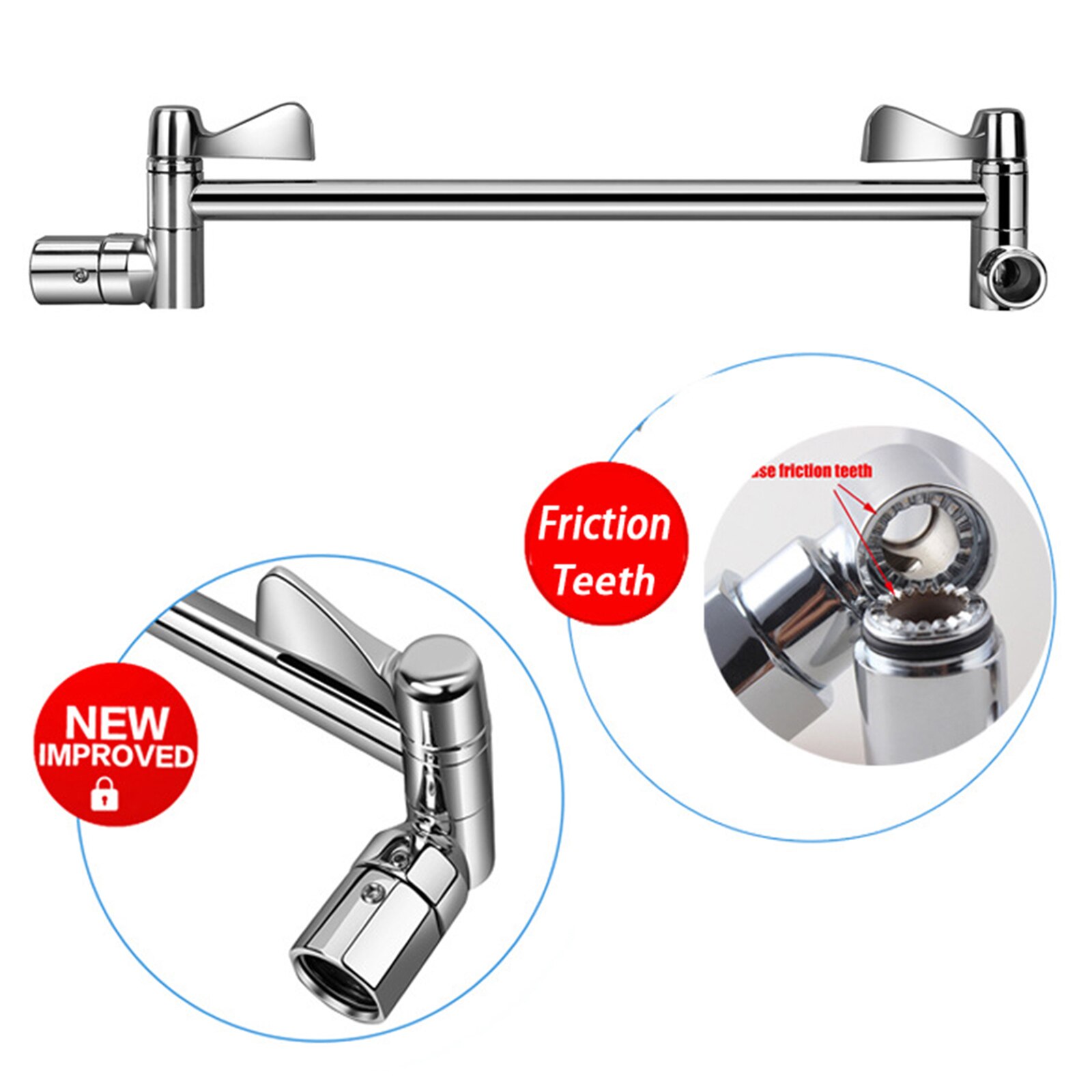 Shower Head Spray Connection,Adjustable Elbow Shower Arm Bracket,with Tooth Extension Rod,Bathroom Accessories