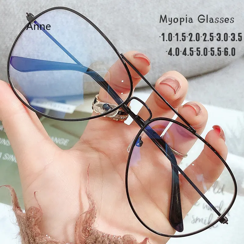 Afgewerkt Bijziendheid Bril Vrouwen Mannen Dubbele Beam Bijziend Brillen Metalen Frame Minus Dioptrie -1.0 Tot -4.0 HD Bril
