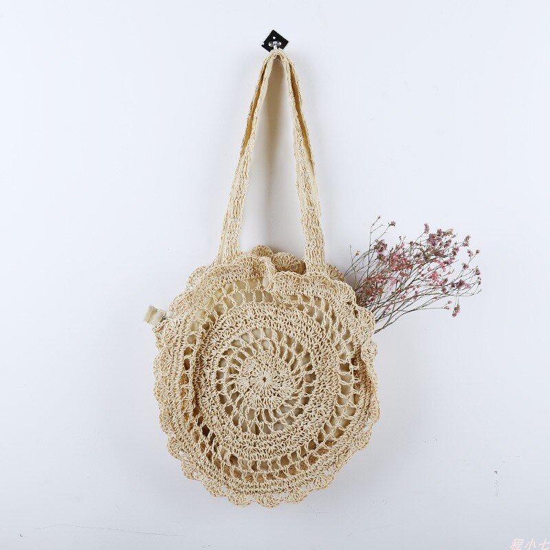 Sac à main en rotin tissé à la main pour femmes, sac en paille fait-main ajouré en forme de cercle, grande capacité, été, voyage, plage, décontracté
