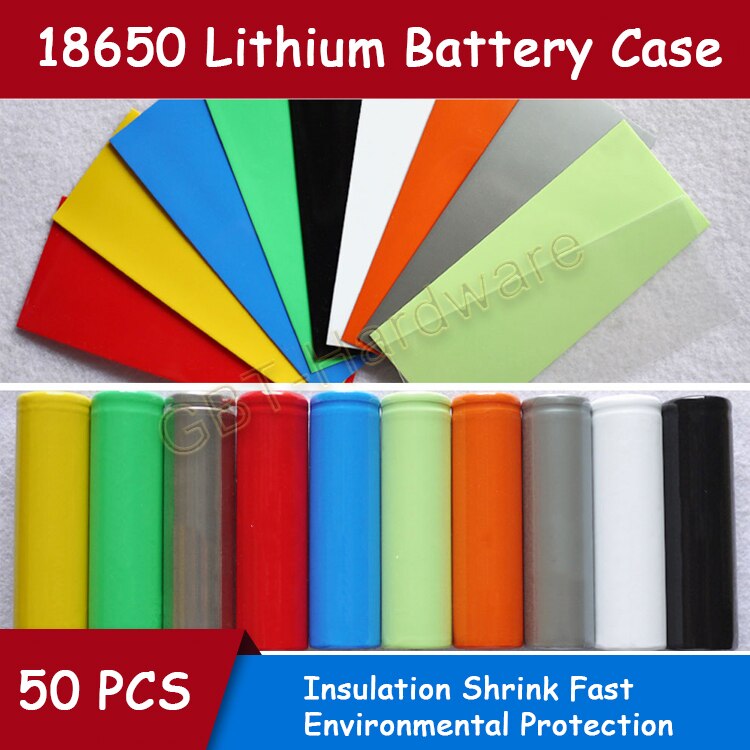 50PCS 18650 Lithium Battery Sleeve PVC Heat Shrinkable Tube Flattened Width 29mm Cutting Tube Length 72mm Temperature 105°C