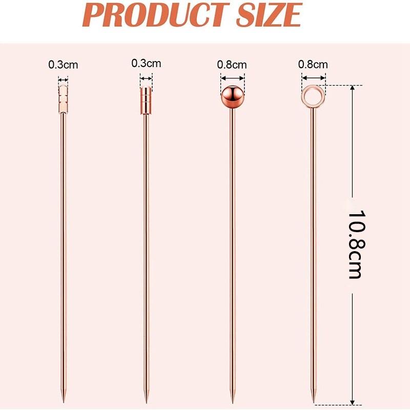 16Pcs Stainless Steel Cocktail Picks Fruits Toothpicks Appetizer Drink Sticks for Bar Party, Club (Silver, Rose Gold)