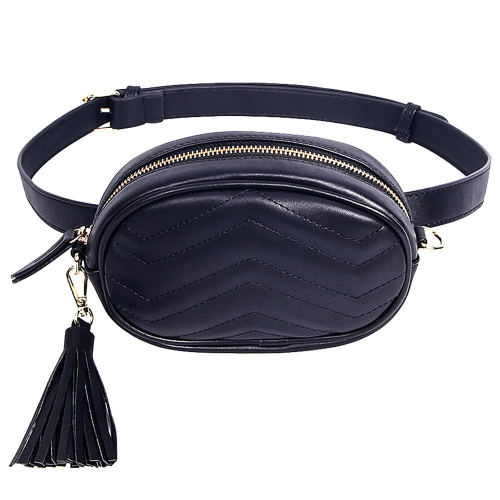 Snake Huid Taille Tas Vrouwen Mode Ronde Fanny Pack Dames Pu Lederen Reizen Heuptas Crossbody Hip Hop Borst Packs: Black