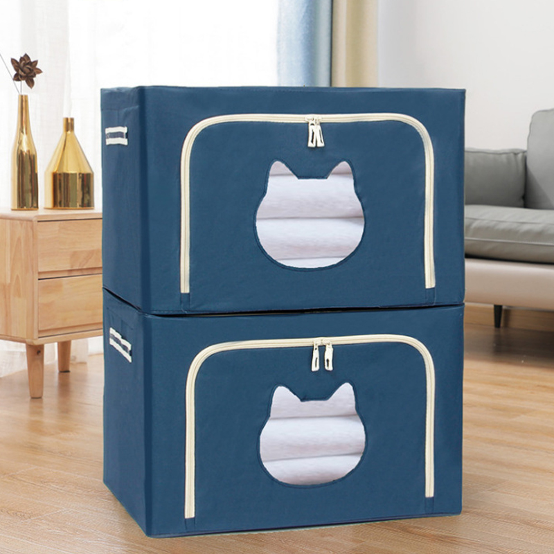 Inbyggd stålram hopfällbar täcke klädväska hushållskläder förvaringsbox dammtät täcke förvaring garderob organisatör: 100l 60 x 42 x 40cm / 1 st