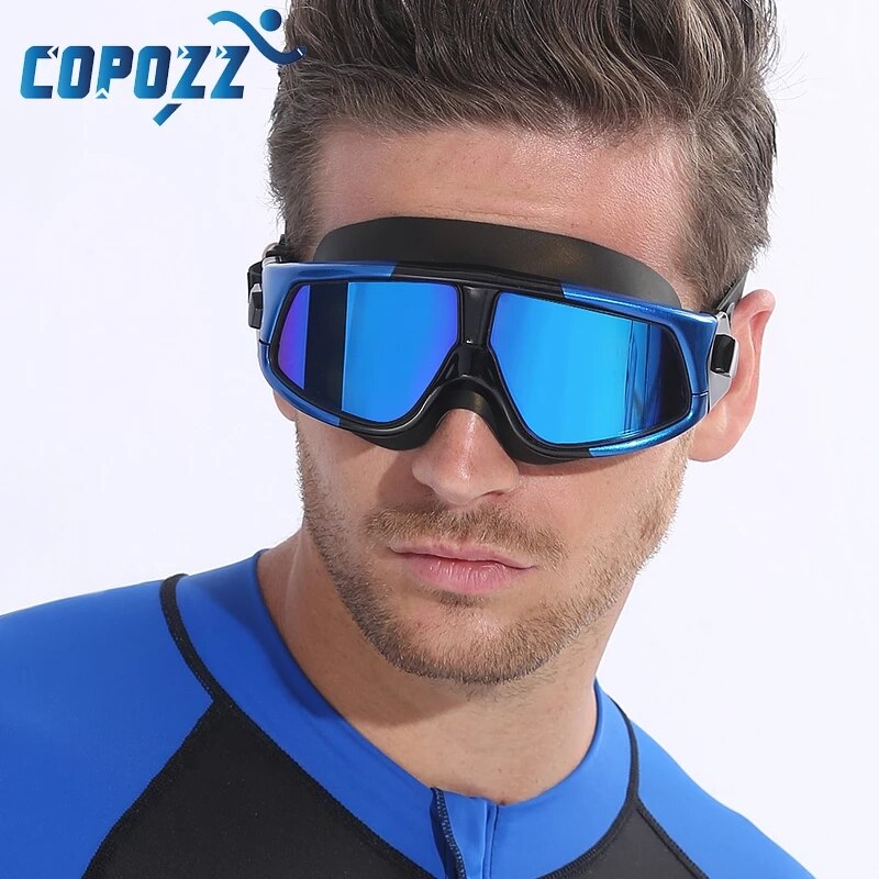 COPOZZ-Gafas de natación de silicona con marco grande para hombre y mujer, lentes de agua profesionales, antiniebla, UV, a prueba de agua