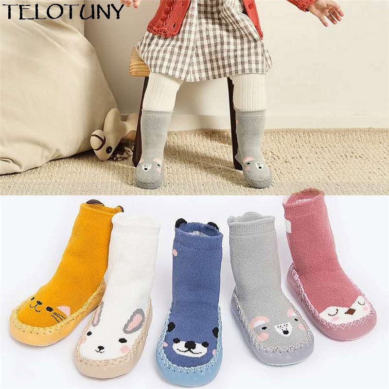 TELOTUNY freundlicher Kleinkind Baby Mädchen Jungen Karikatur Ebene Dicke Warme Anti-Unterhose Socken Hausschuhe ZY20