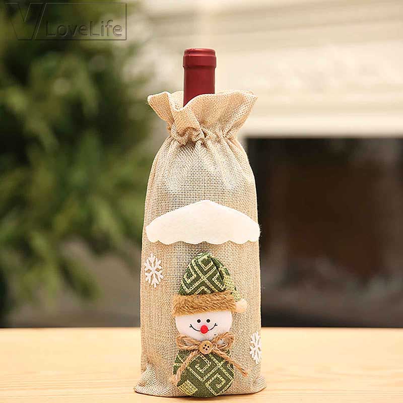 Wein Flasche Abdeckung Weihnachten Dekoration Für Heimat Santa Claus Schneemann Weihnachten Tabelle Dekor Ornamente Navidad Weihnachten: Elfenbein
