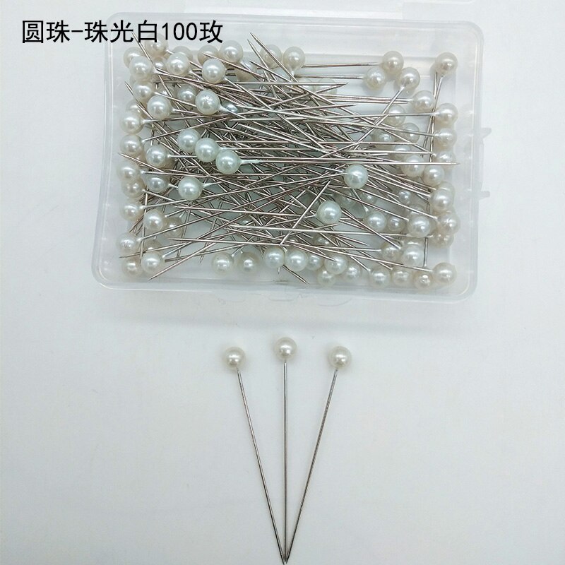 100pcs/Set Sewing Pins Locating Pin Apparel Sewing Needle DIY Handcraft Patchwork Dressmaking Pins Garment Sewing Accessories: Round White