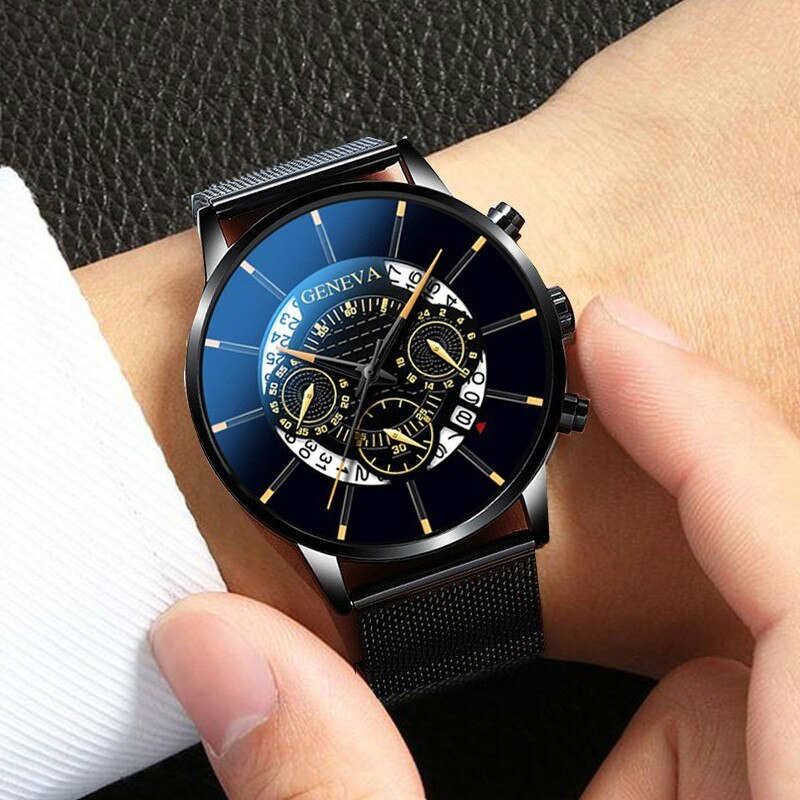 Les hommes de Style regardent le troisième oeil avec la montre-bracelet de de loisirs d'affaires de calendrier