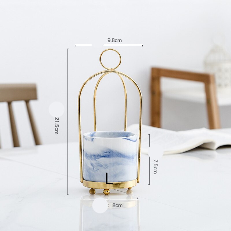 Blume Vasen Keramik Metall Obst Gabel Lagerung Krug Fleisch Anlage Dekoration Topf Mini Kreative Schreibtisch Ornament Heimat Dekor Handwerk Gläser: Blau