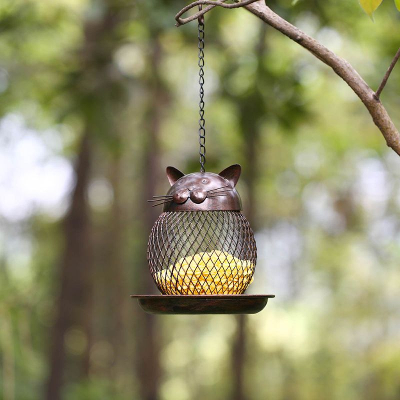 Voederhuisje in de vorm van een kat, retro handgemaakte buitendecoratie in de vorm van een kat pxpc