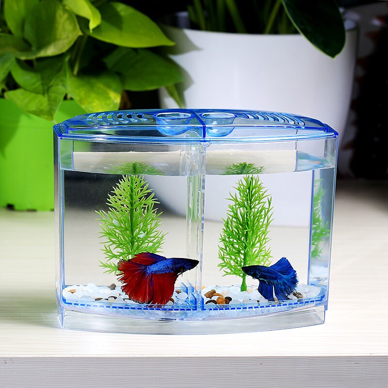 Blue Acrylic Aquarium Betta Tank Mini Incubator Fishbowl For Fry Isolation Hatchery Guppy Fish Reptile Cage Turtle House