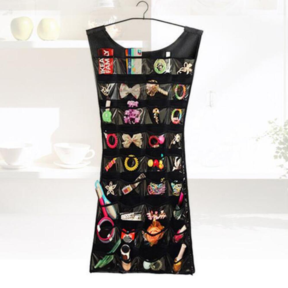 Glorystar 30- vaks opbergtas met 24 ophanglussen, sieradenhouder, ketting, armband, oorbellen, ringorganizer, sieradentas 83*45cm: Zwart