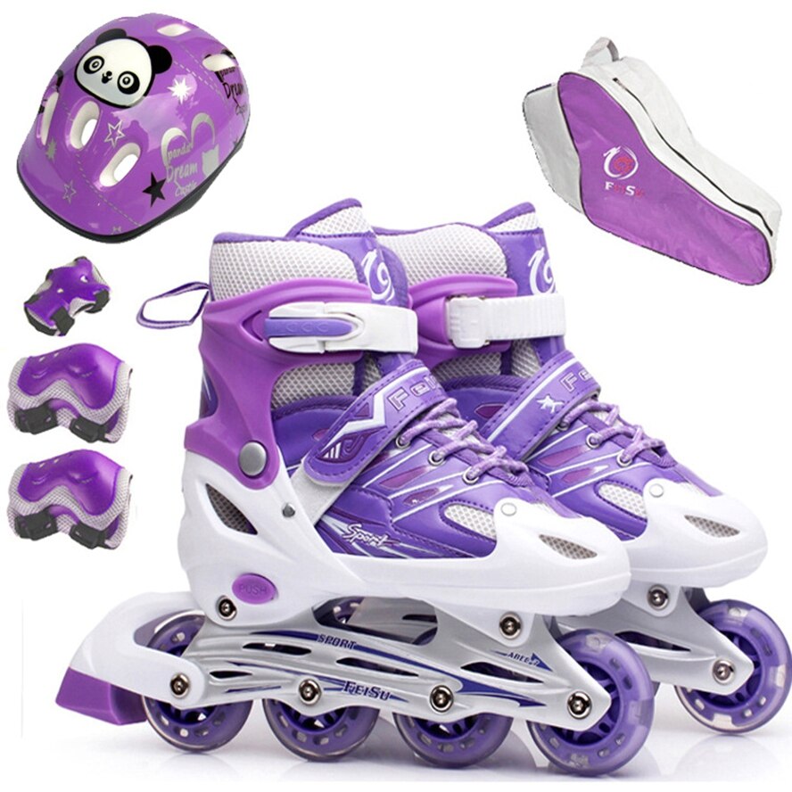 9 Stks/set Kinderen Knipperende Verstelbare Skates Inline Skate Roller Kids Schaatsen Schoenen Helm Knie Pols Protector Gear Tiener