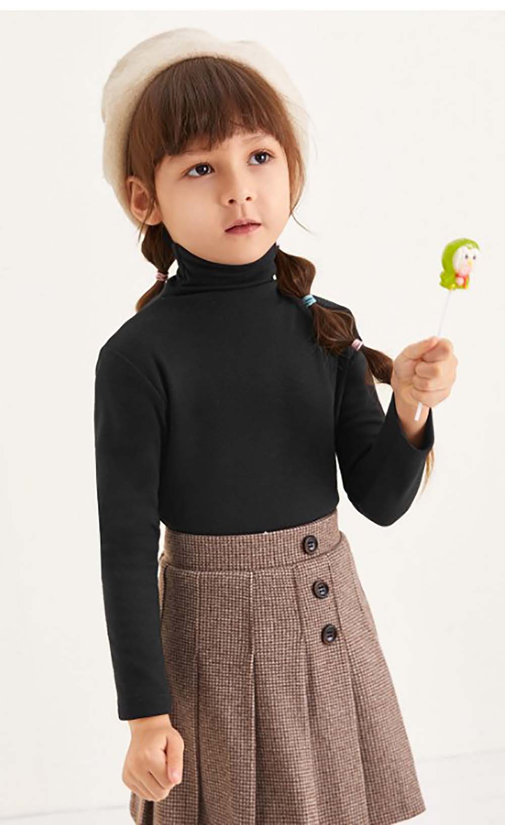Blusa negra de manga larga para niños y niñas, Camisa lisa y negra con cuello de tortuga, ropa de de 1 a 6 años para otoño,