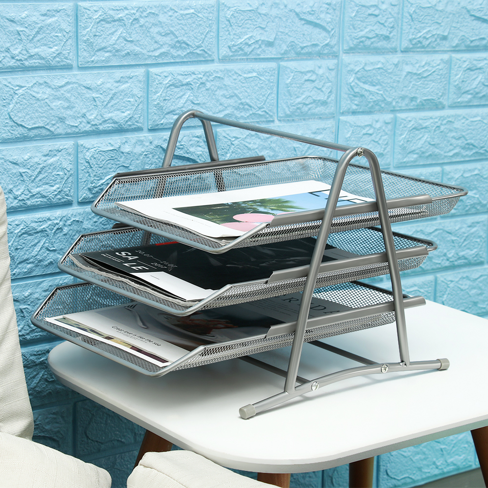 Office A4 Paper Organizer Document File Mesh Storage Holder Three Floors Letter Book Brochure Filling Tray Rack Office Supplies