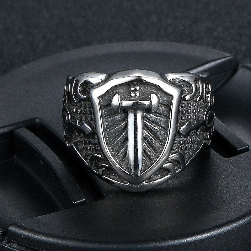 ring men big stainless steel for mens punk chip hop male man sword ring antique signet ring arthur swordslion accessories