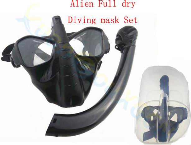 alien adult scuba Diving equipment set silicone full dry Snorkel +diving mask +PP box swimming Goggles glasses Breathing Tube: Alien Black