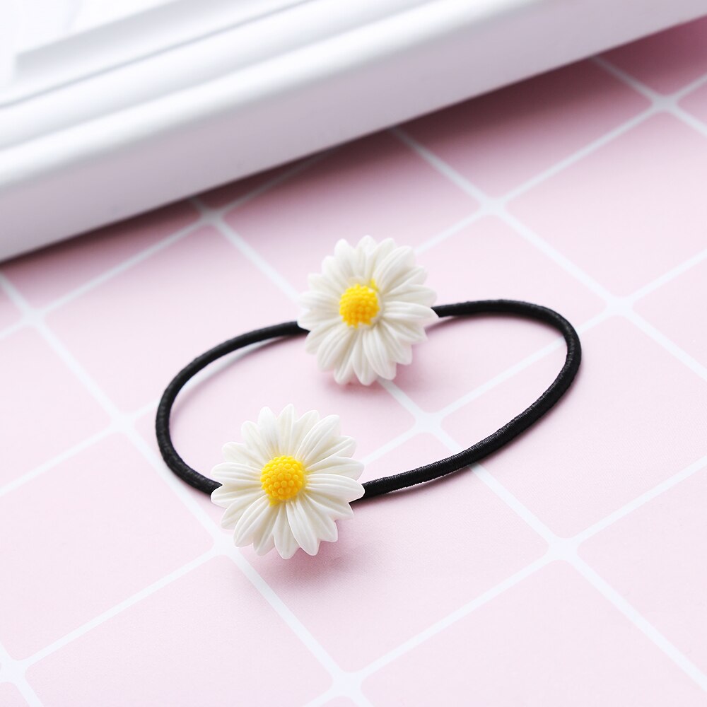 Mini pince à cheveux en forme de marguerite pour filles, 2 pièces, breloques, anneau élastique en forme de fleur, épingles à cheveux, queue de cheval, support pour enfants, accessoires de style