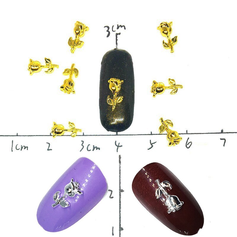 30 Stuks Gemengde Nail Art Bloemen Decoraties Charms Metalen Nagels Accessoires Zilveren Studs Lente 3d Rose Platte Nailart Supply