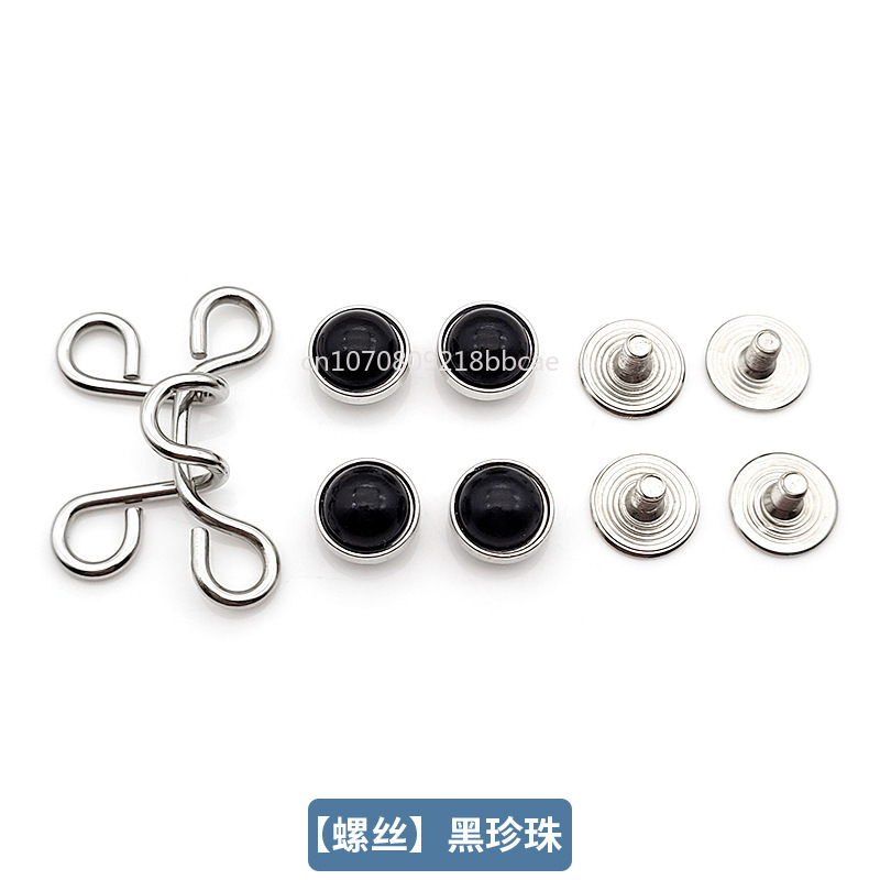 Serrer la taille boucle alliage broches broches pince fausse perle réglable bouton pression jean boutons détachables vêtements accessoires: Nickel noir
