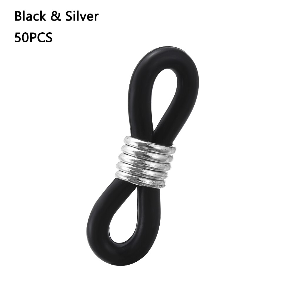 50Pcs Oorhaak Brillen Brillen Ketting Glazen Retainer Uiteinden Touw Zonnebril Cord Holder Strap Loop Connector Glazen Ring: black silver