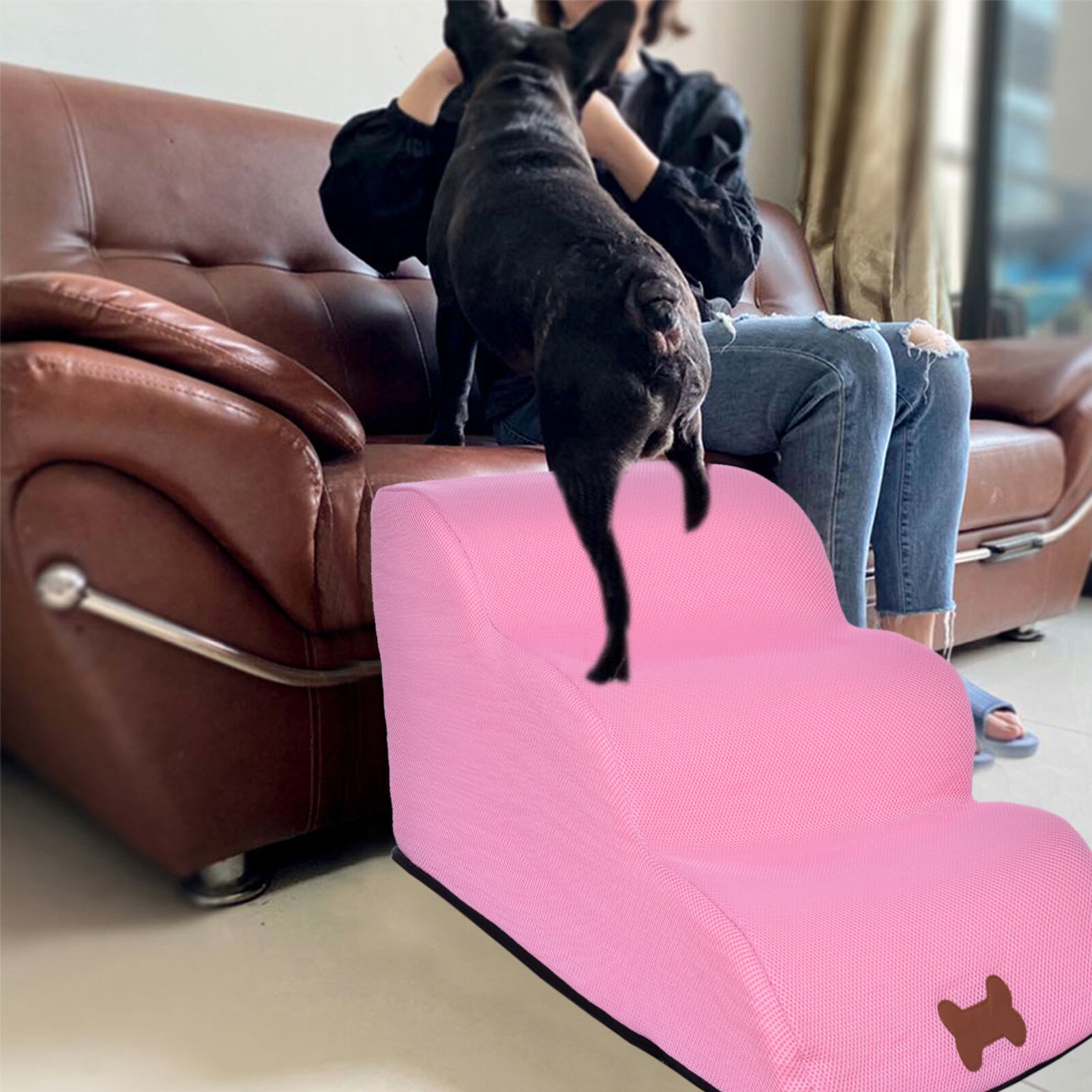 3 Layers Step Pet Training Stairs Pet Stairs Step Dog Steps Washable Grid Cloth Small Dog Cat Dog House Pet Ramp Ladder Dogs Toy