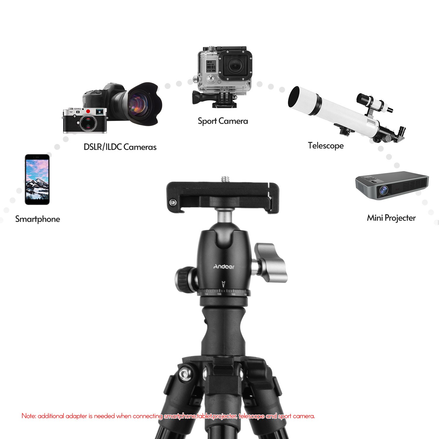 Andoer Q160H Draagbare Camera Statief Horizontale Mount Professionele Reizen Statief Met Afstandsbediening Voor Dslr Camera Smartphones