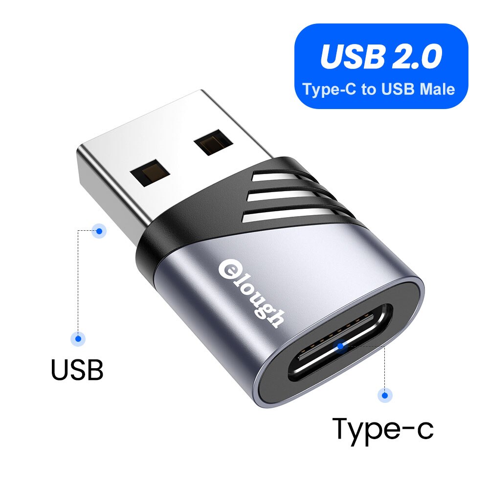 Elough USB to Type C Adapter OTG USB 3.0 Female Micro USB to Type C Male Cable Converters For MaxcBook Samsung S10 S9 S8 Adapter: C to USB 2.0 Grey