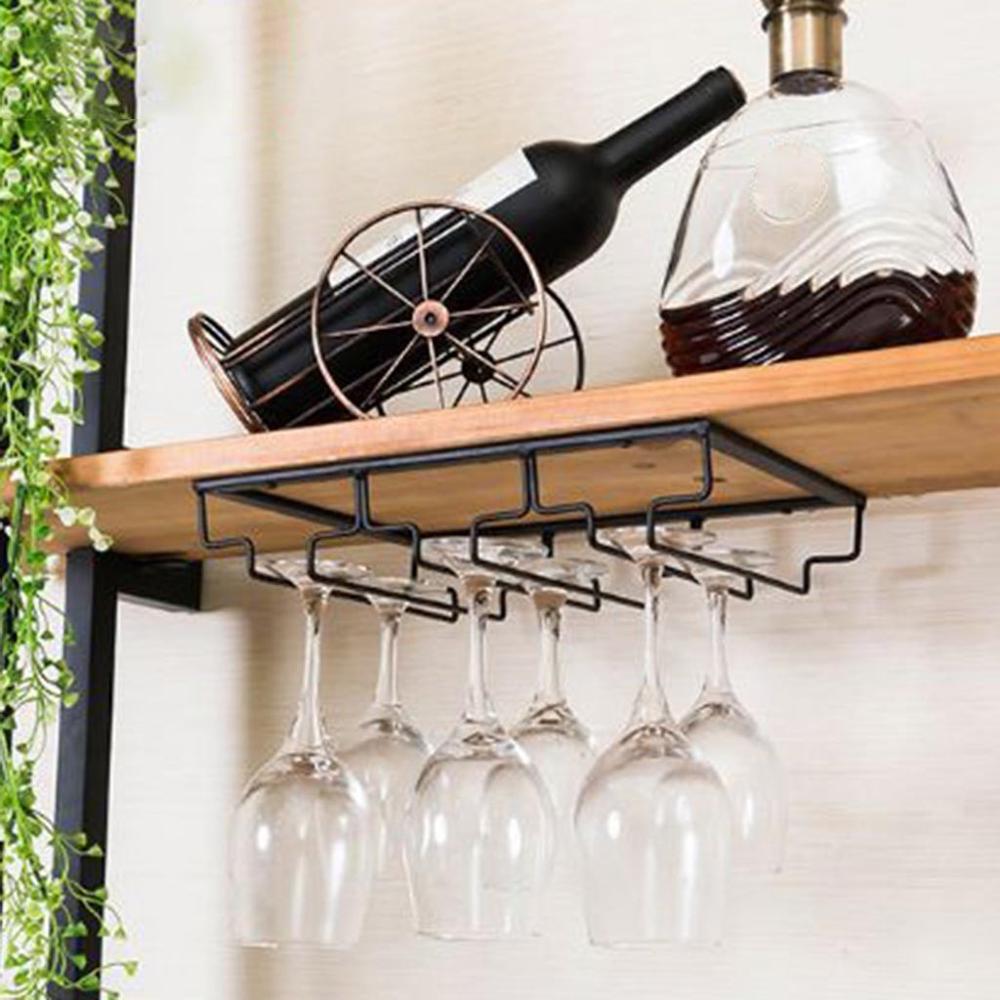 Under kabinet stilk og fod vin glas holder metal organisator til bar køkken sort hjem bar pladsbesparende hylde beslag kop rack  #102