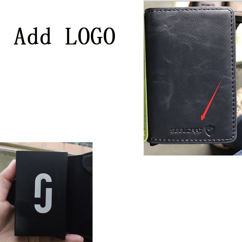 Rfid Blocking Bescherming Leather Wallet Id Credit Card Houder Met 2 Metalen Aluminium Business Bank Card Case Voor 14 Kaarten: add logo