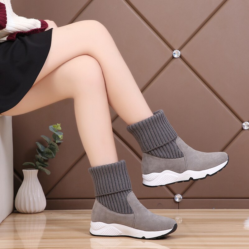 Platforma ocieplenie łydki Warp pół skarpety buty damskie buty na co dzień lekkie wygodne wsuwane buty damskie buty zimowe śliczne futrzane buty